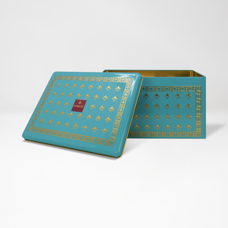Rectangular sky blue tin...