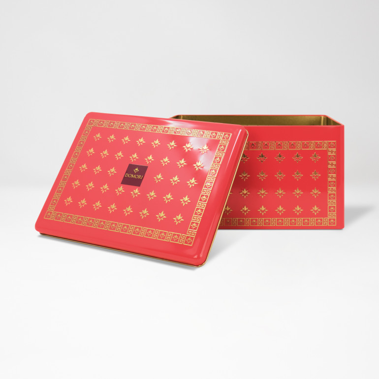 Rectangular coral tin box...
